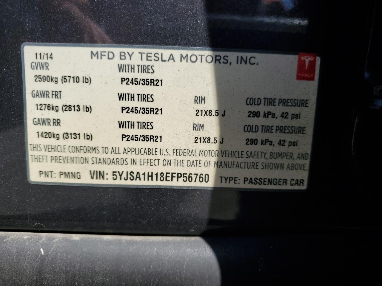 2014 Tesla Model S VIN: 5YJSA1H18EFP56760 Lot: 58955944