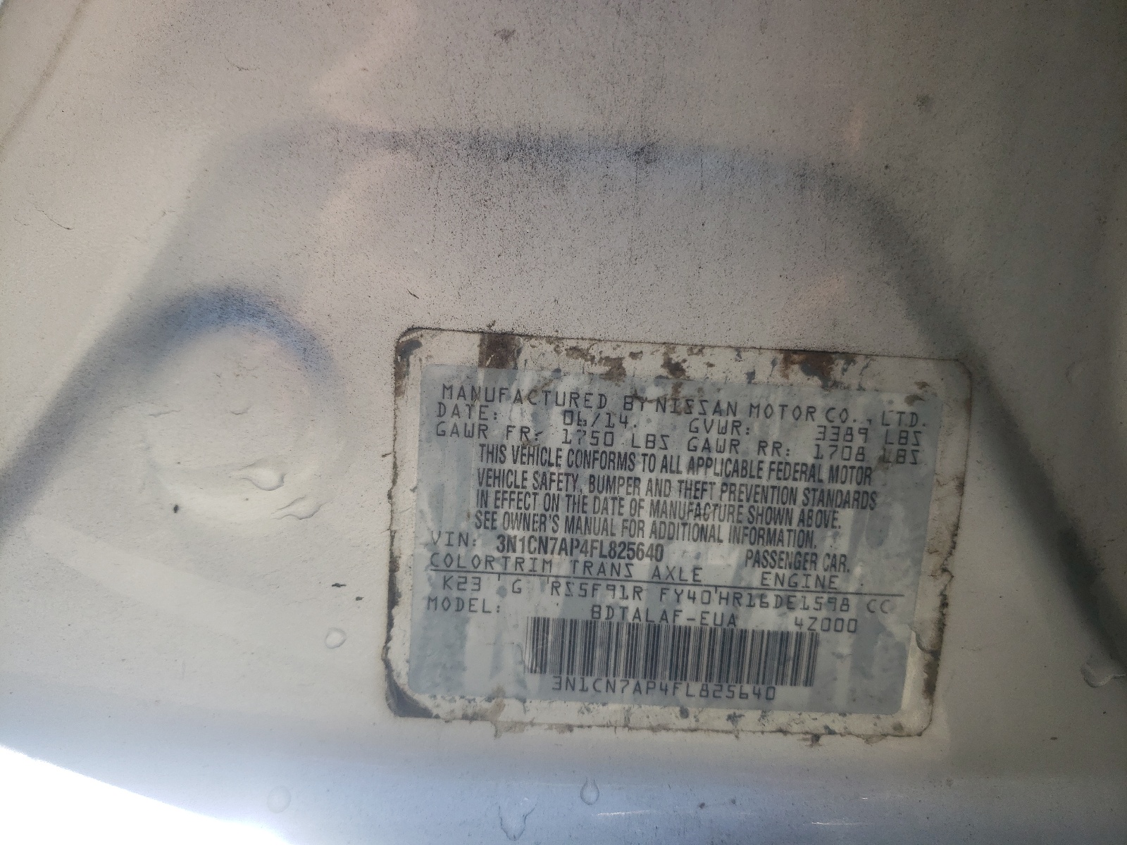 3N1CN7AP4FL825640 2015 Nissan Versa S