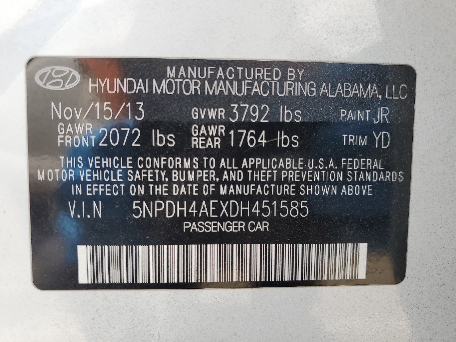 5NPDH4AEXDH451585 2013 Hyundai Elantra Gls