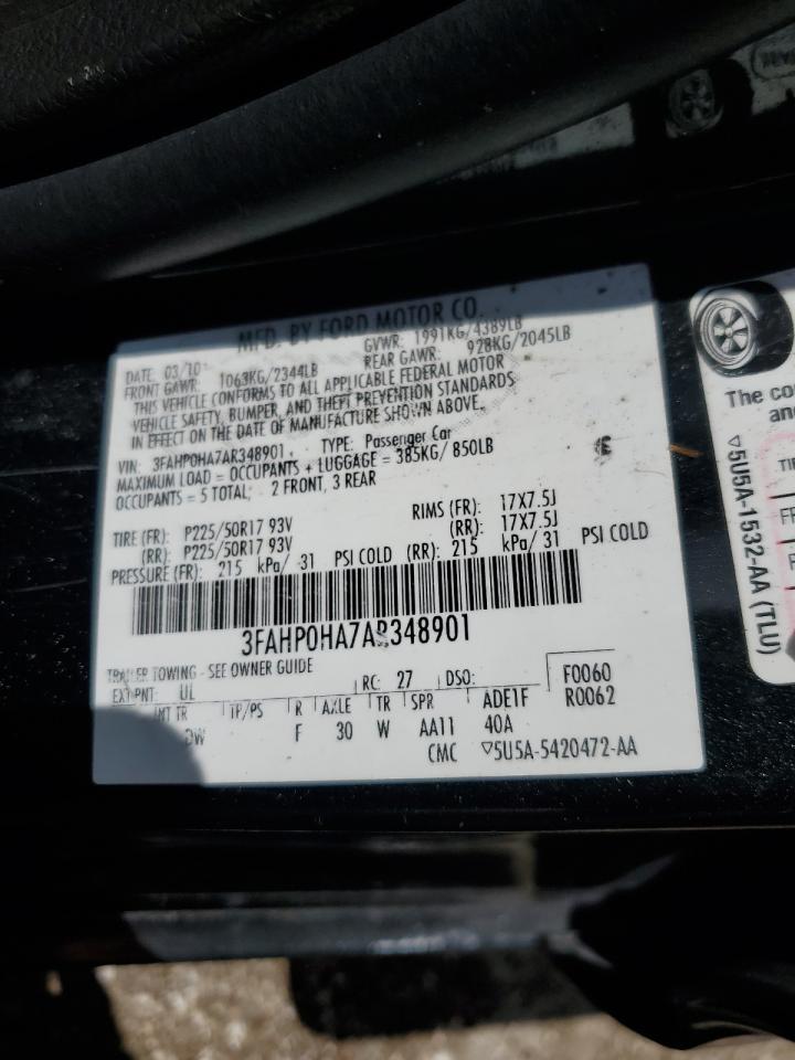 2010 Ford Fusion Se VIN: 3FAHP0HA7AR348901 Lot: 60856044