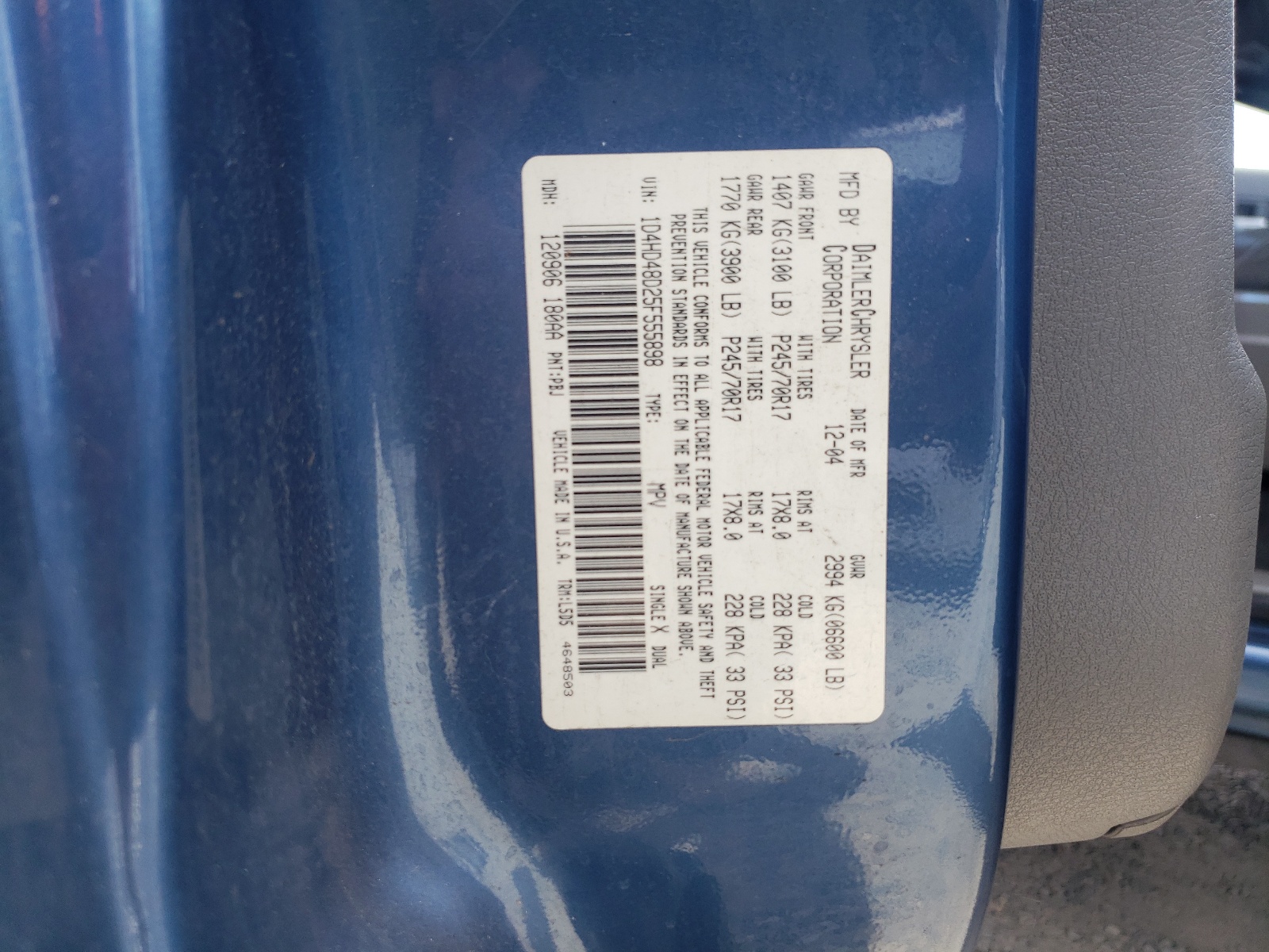 1D4HD48D25F555898 2005 Dodge Durango Slt