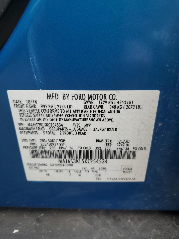 2019 Ford Ecosport Titanium VIN: MAJ6S3KL5KC254534 Lot: 60494794