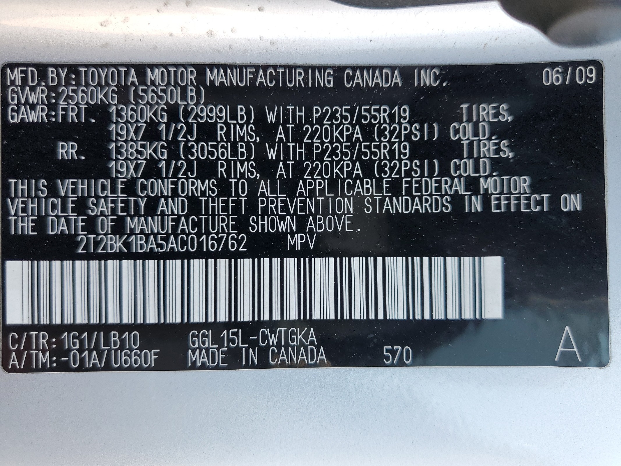 2T2BK1BA5AC016762 2010 Lexus Rx 350