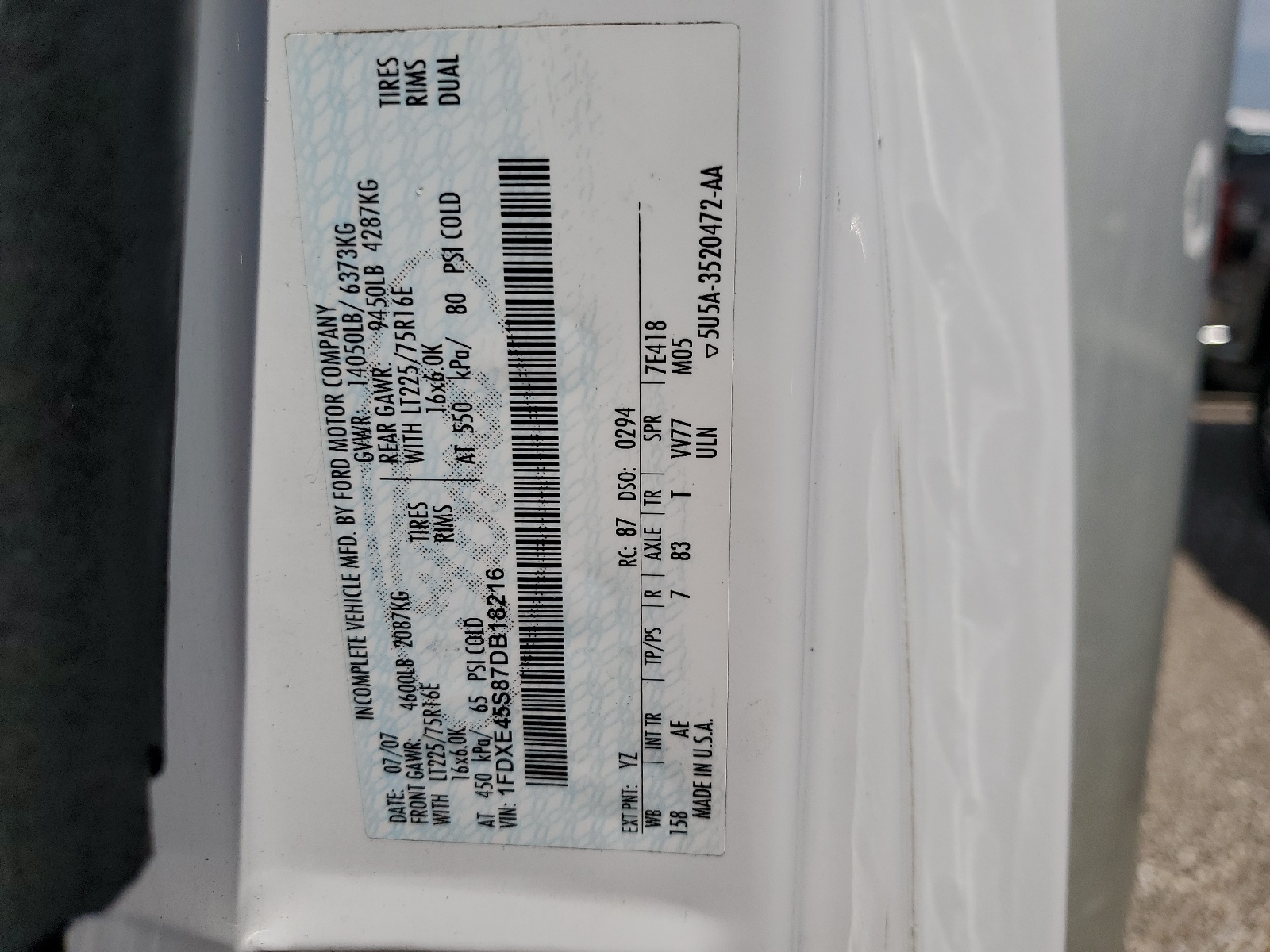 1FDXE45S87DB18216 2007 Ford Econoline E450 Super Duty Cutaway Van