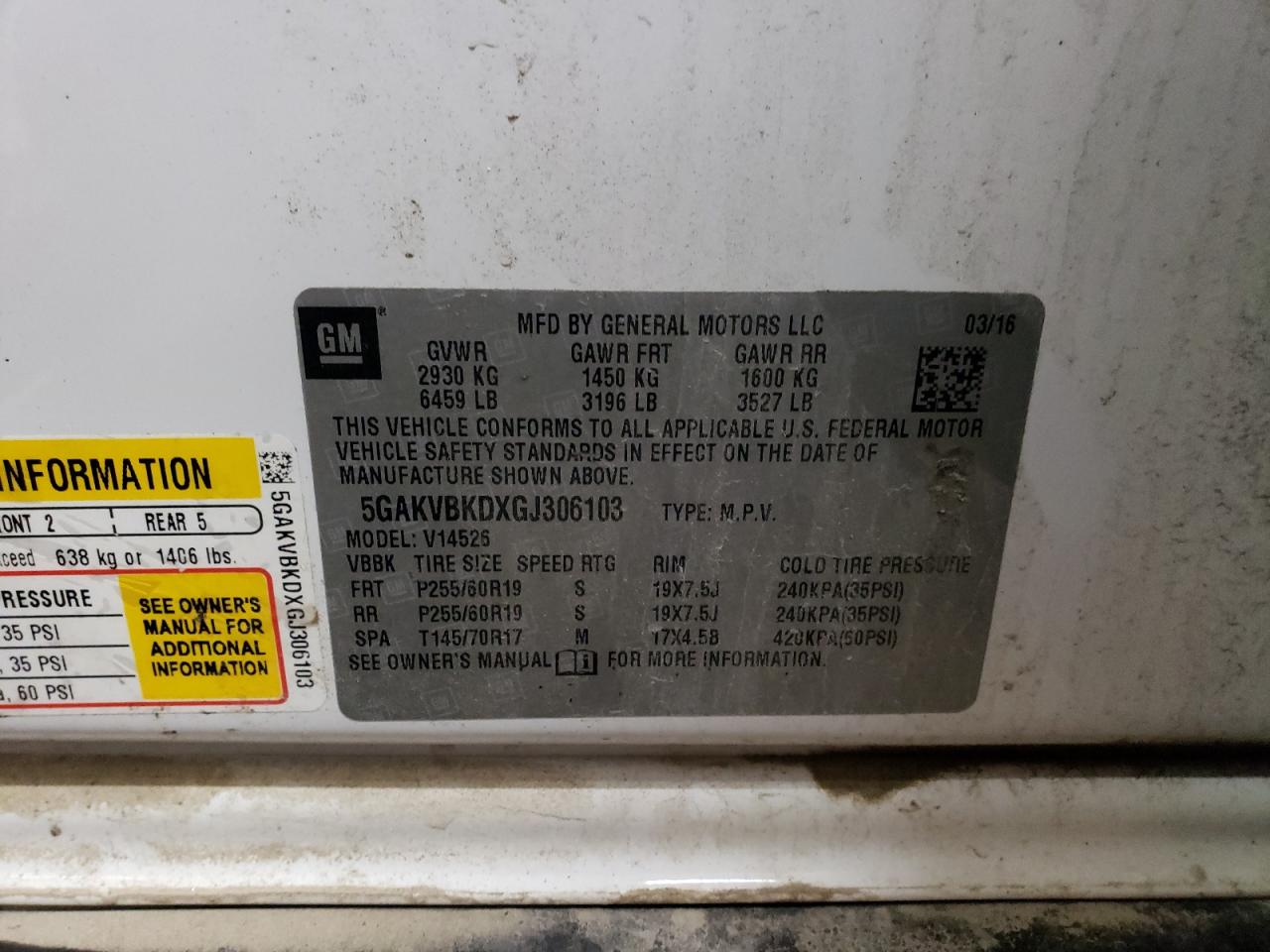 2016 Buick Enclave VIN: 5GAKVBKDXGJ306103 Lot: 59334284