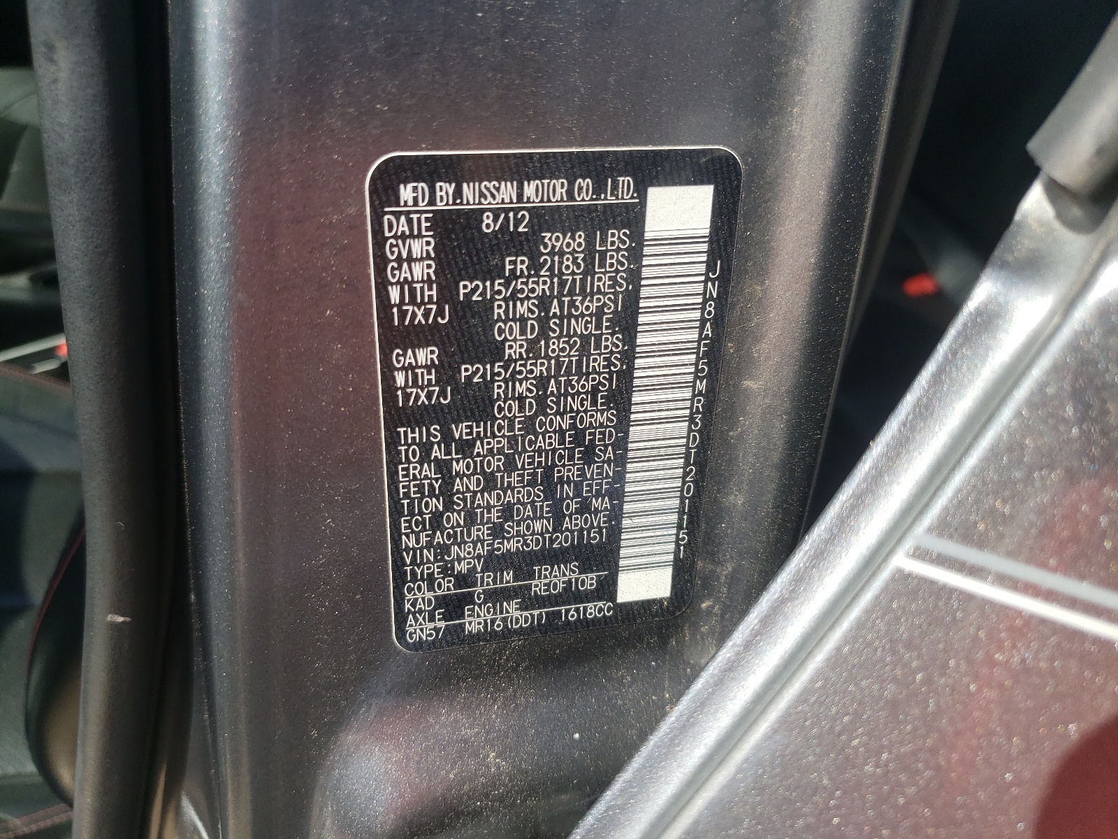 JN8AF5MR3DT201151 2013 Nissan Juke S