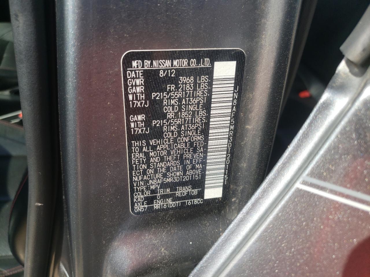 2013 Nissan Juke S VIN: JN8AF5MR3DT201151 Lot: 59825144