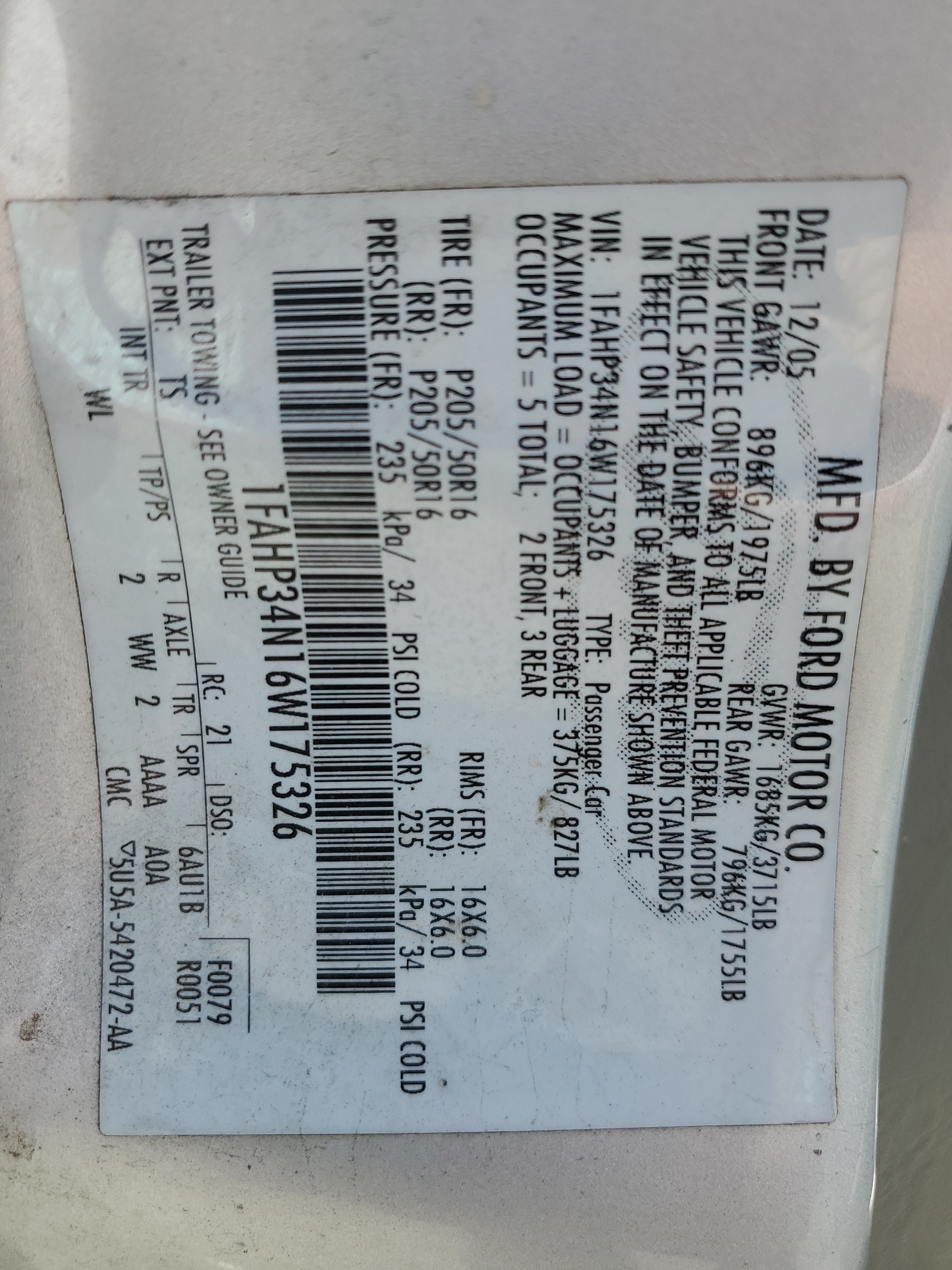 1FAHP34N16W175326 2006 Ford Focus Zx4