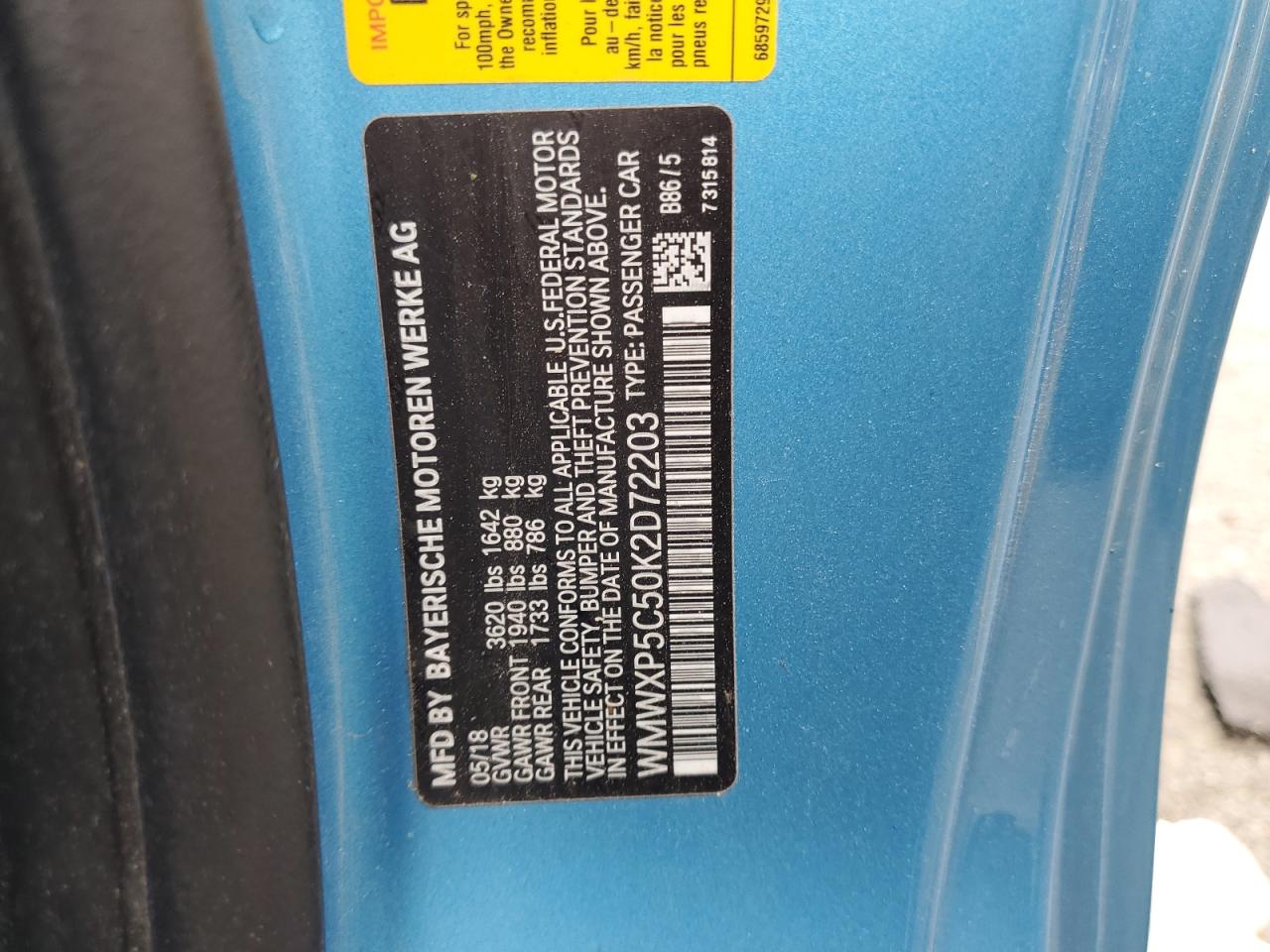 2019 Mini Cooper VIN: WMWXP5C50K2D72203 Lot: 57291004