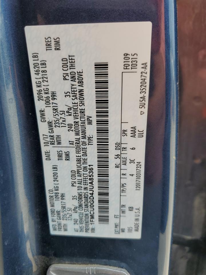 2018 Ford Escape Se VIN: 1FMCU0GD4JUA85361 Lot: 57149784