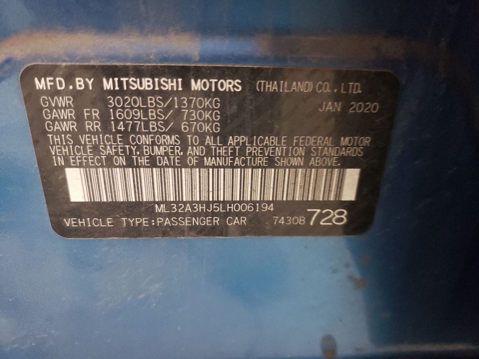 ML32A3HJ5LH006194 2020 Mitsubishi Mirage Es