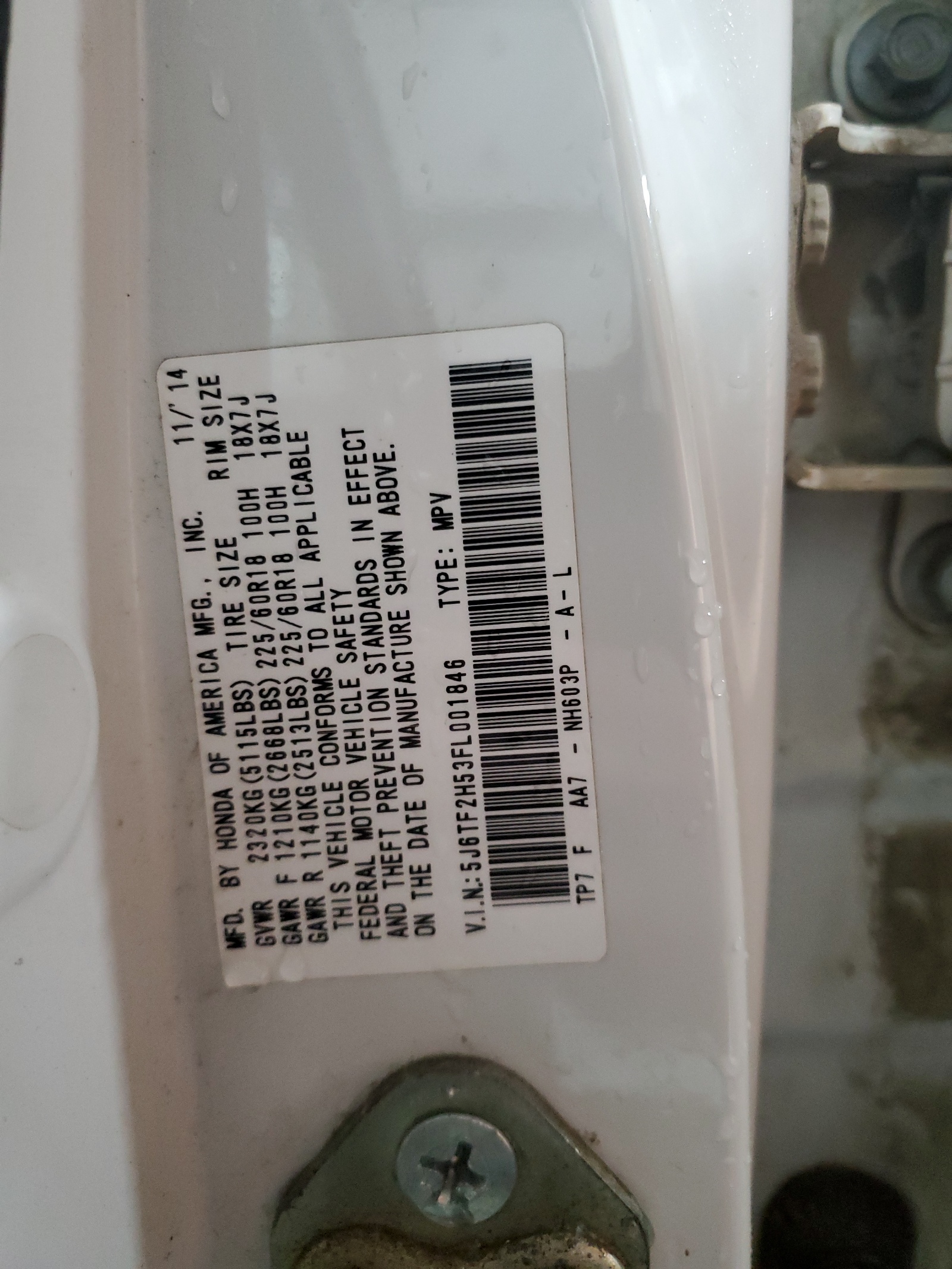 5J6TF2H53FL001846 2015 Honda Crosstour Exl