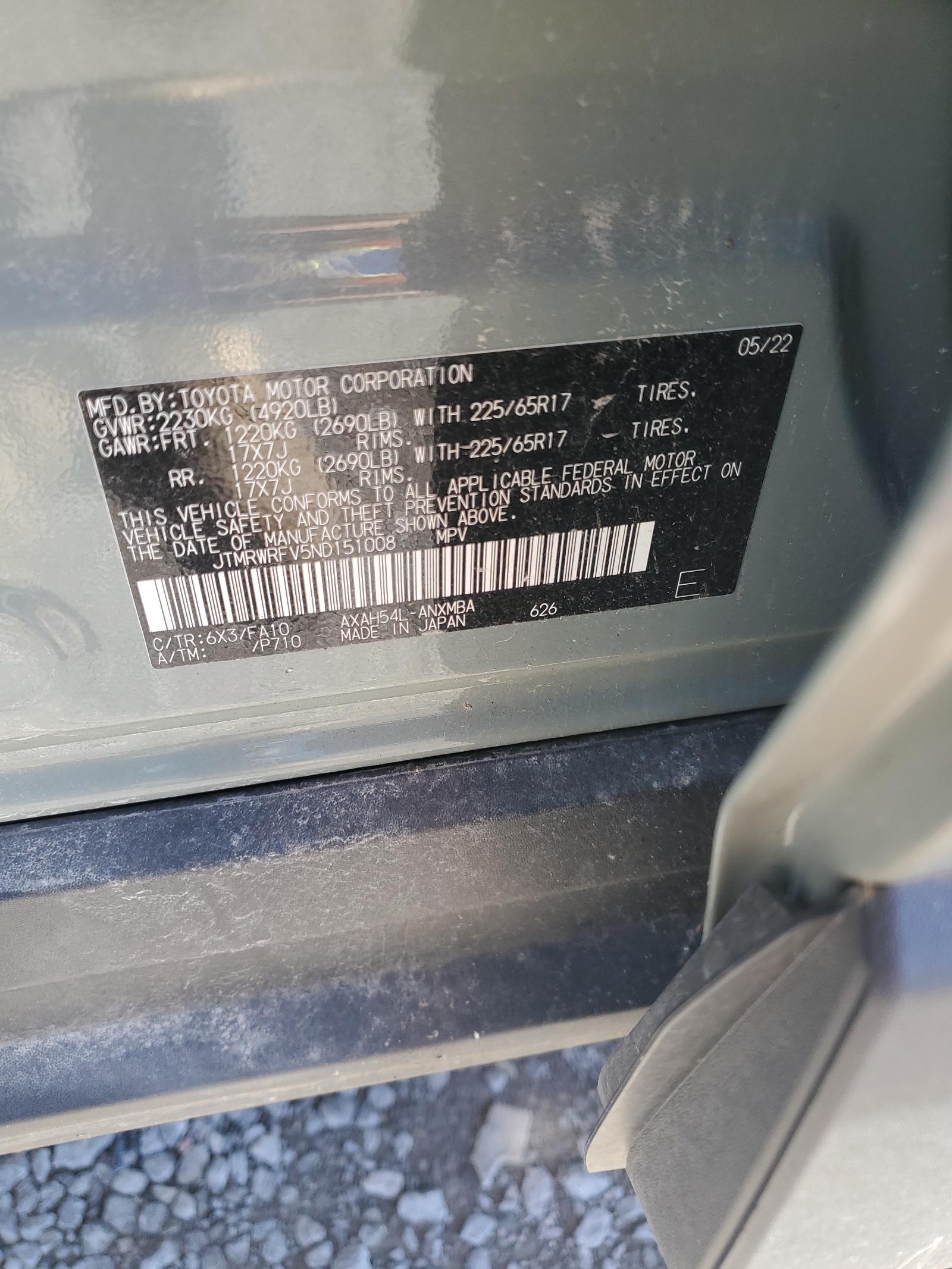 JTMRWRFV5ND151008 2022 Toyota Rav4 Xle