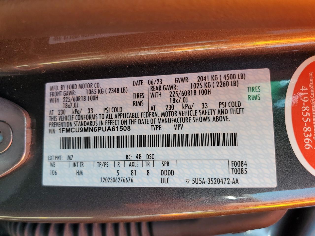 2023 Ford Escape St Line VIN: 1FMCU9MN6PUA61508 Lot: 58692194
