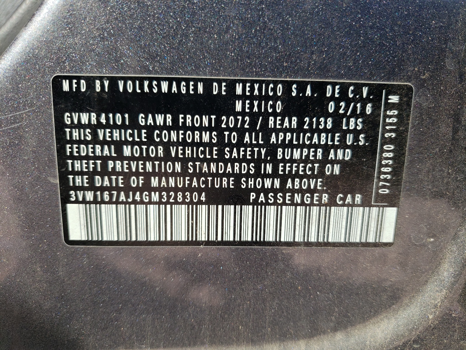 3VW167AJ4GM328304 2016 Volkswagen Jetta S