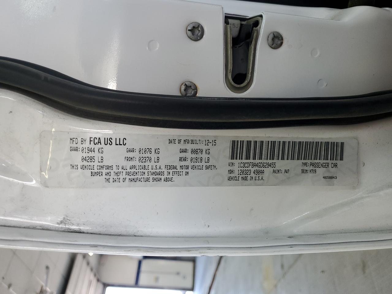 2016 Dodge Dart Sxt VIN: 1C3CDFBA4GD629455 Lot: 60281744