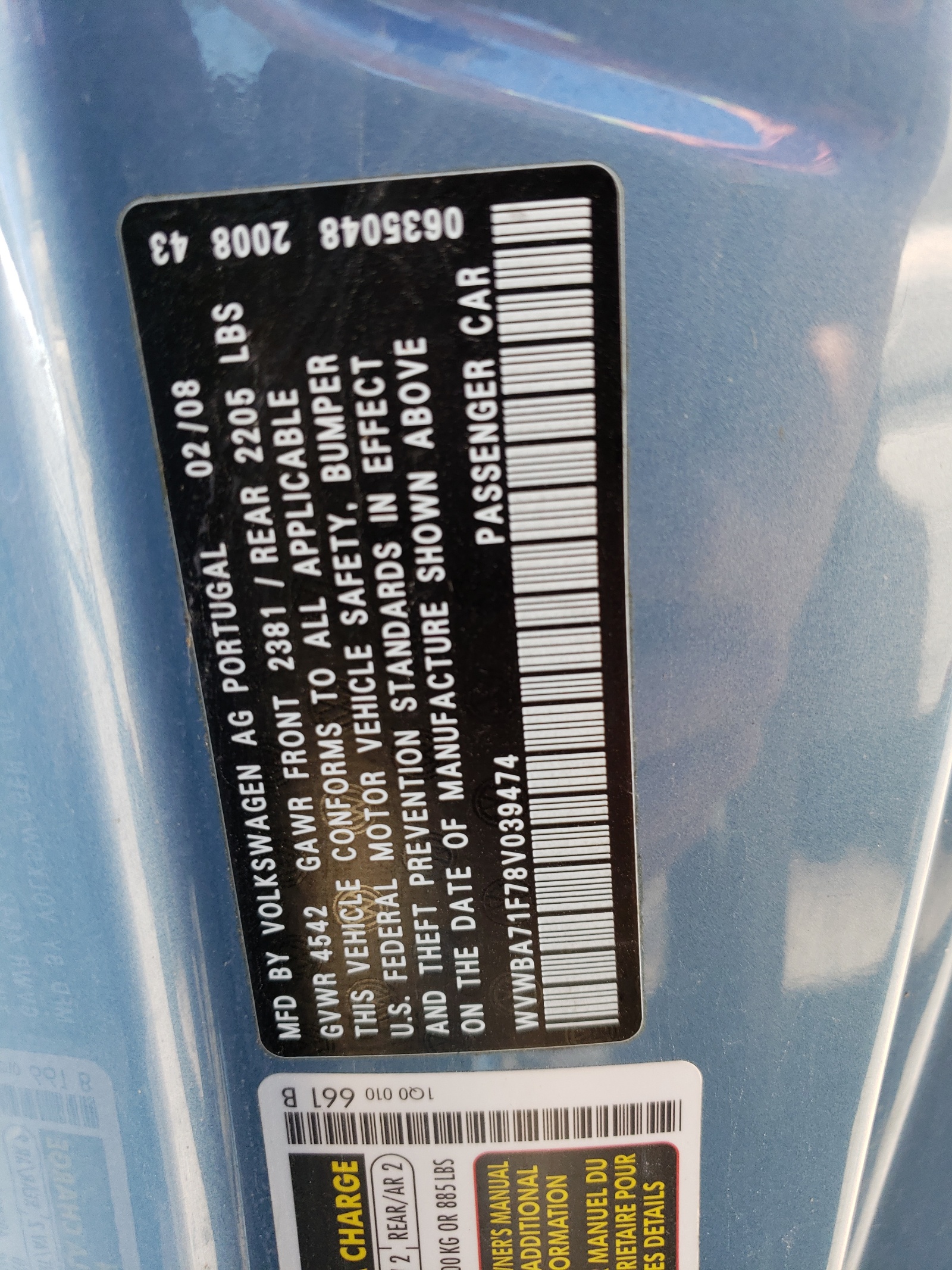 WVWBA71F78V039474 2008 Volkswagen Eos Turbo