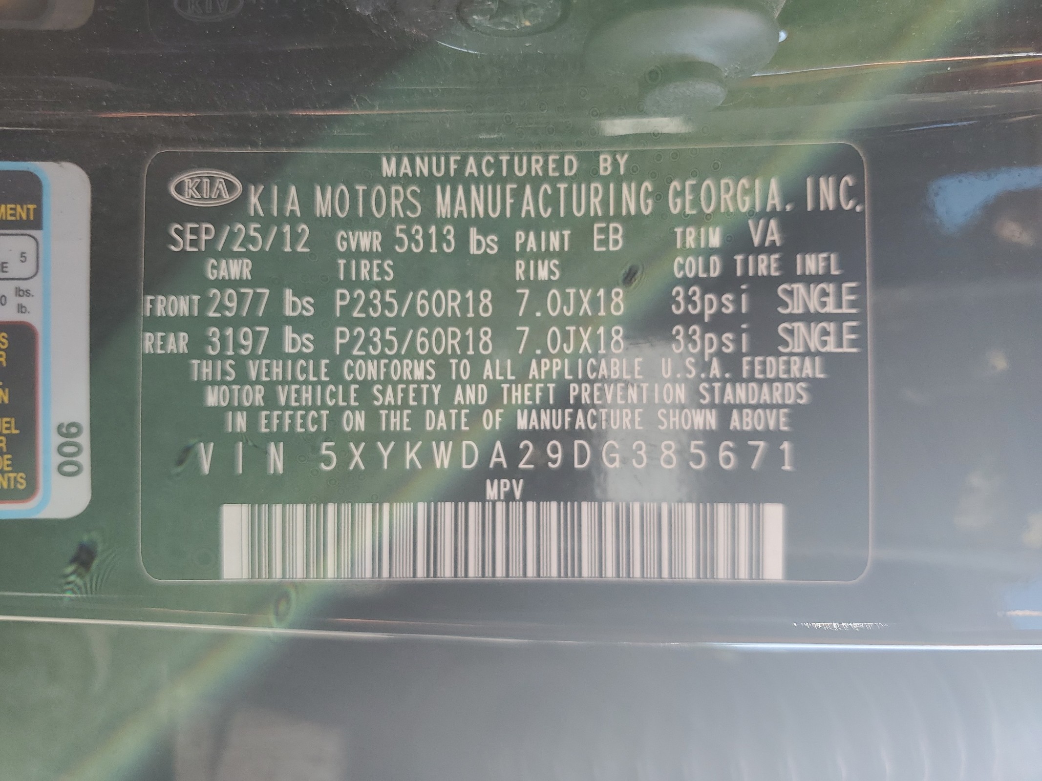 5XYKWDA29DG385671 2013 Kia Sorento Sx