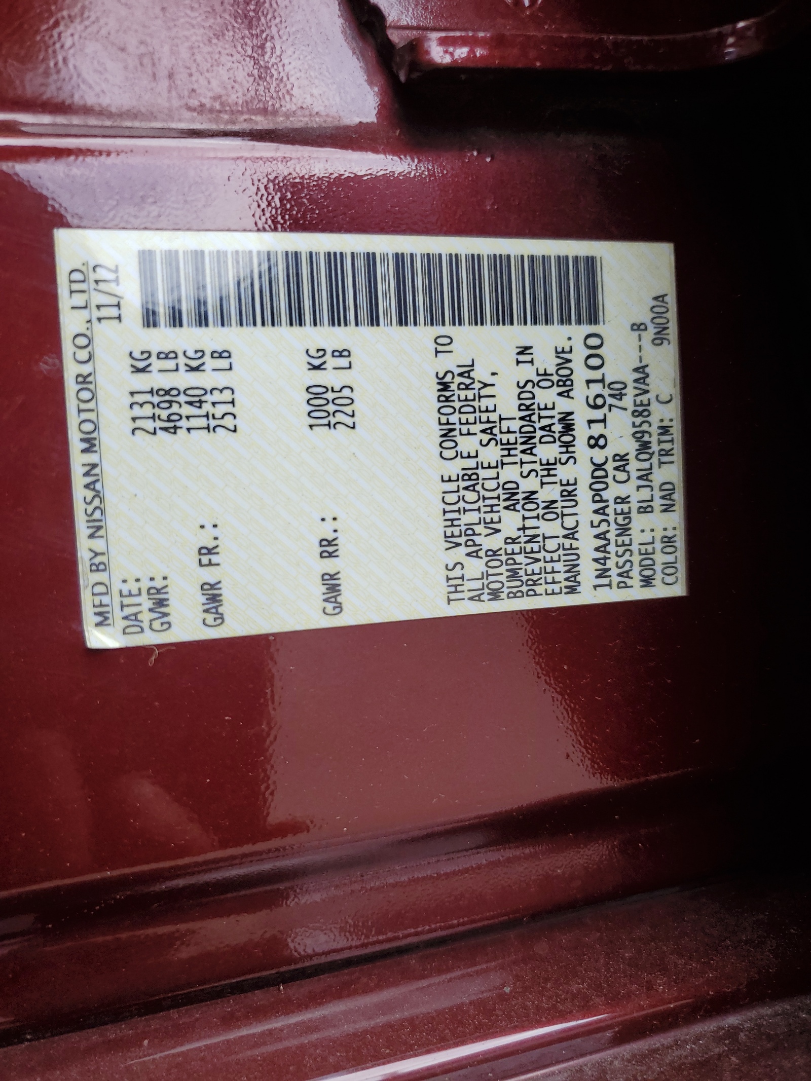 1N4AA5AP0DC816100 2013 Nissan Maxima S