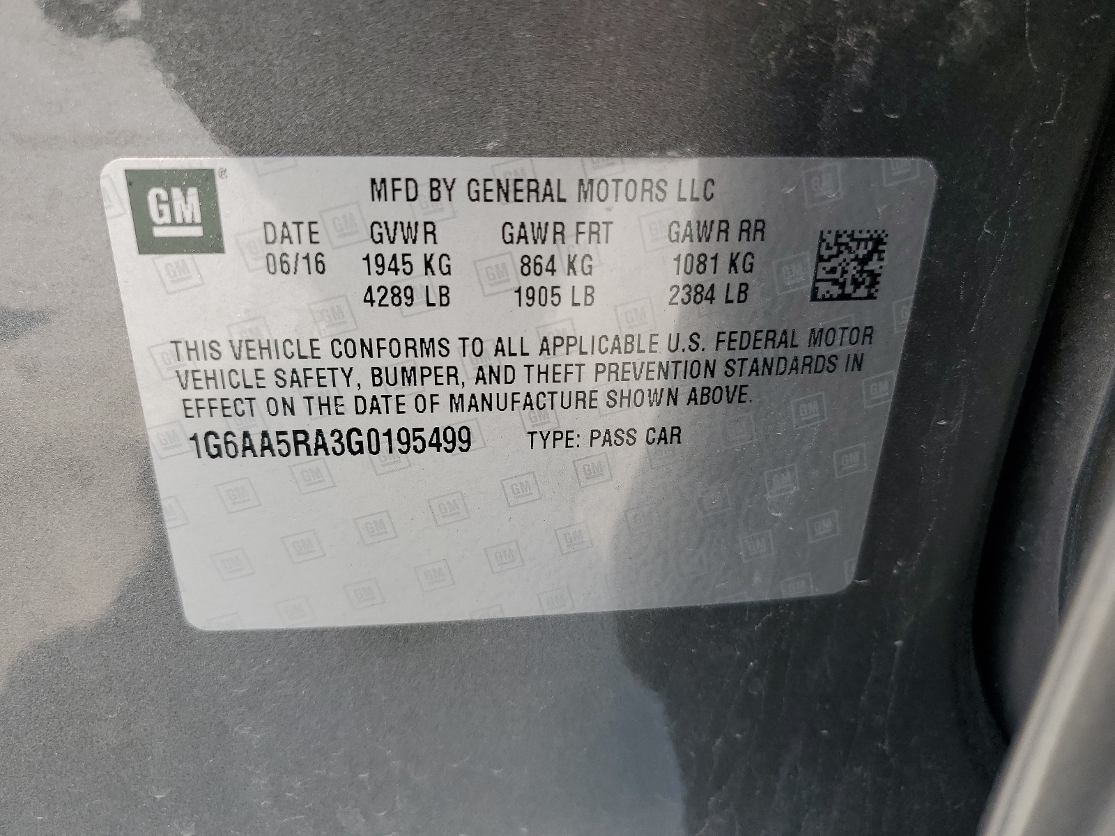 1G6AA5RA3G0195499 2016 Cadillac Ats