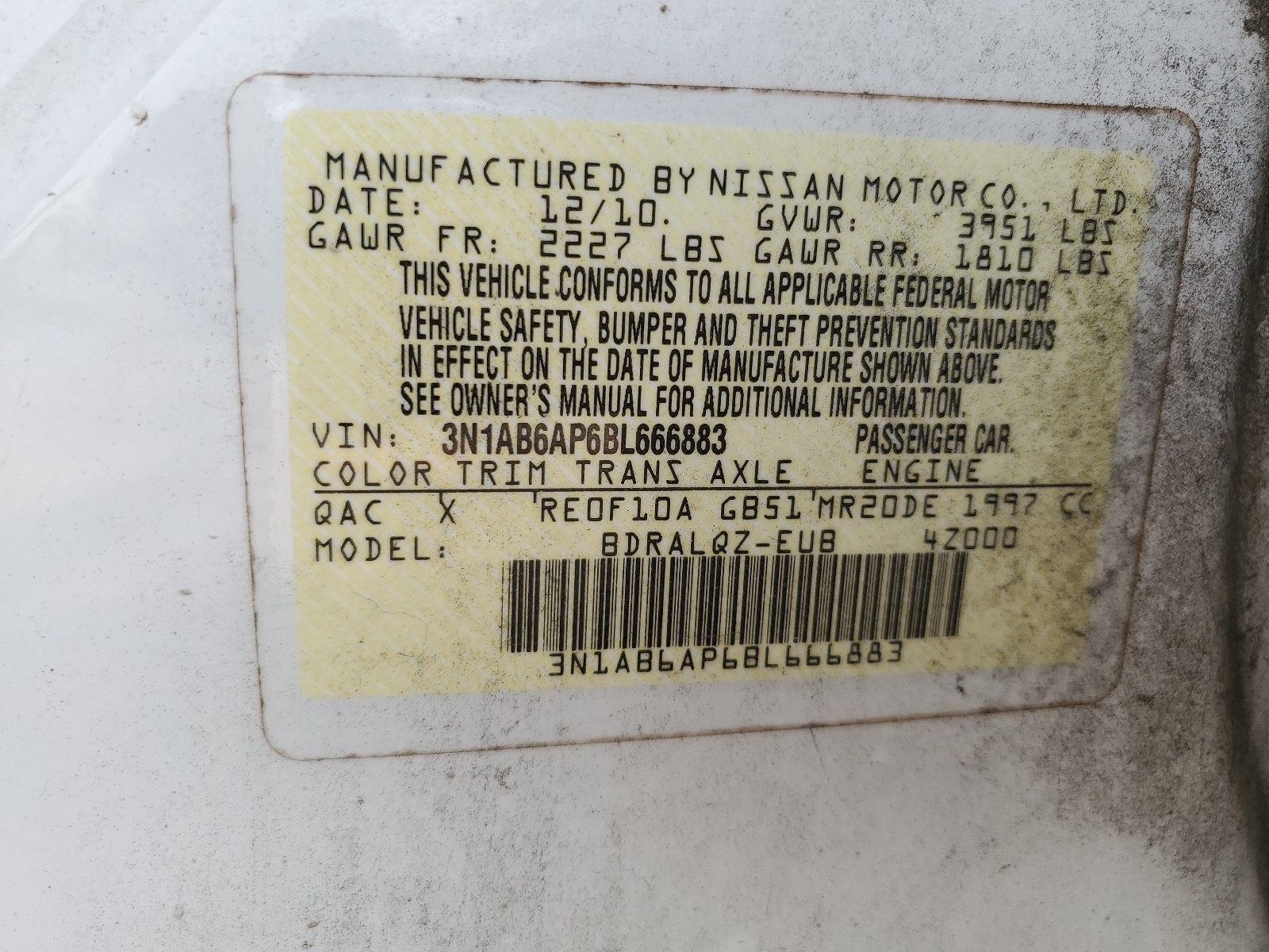 3N1AB6AP6BL666883 2011 Nissan Sentra 2.0
