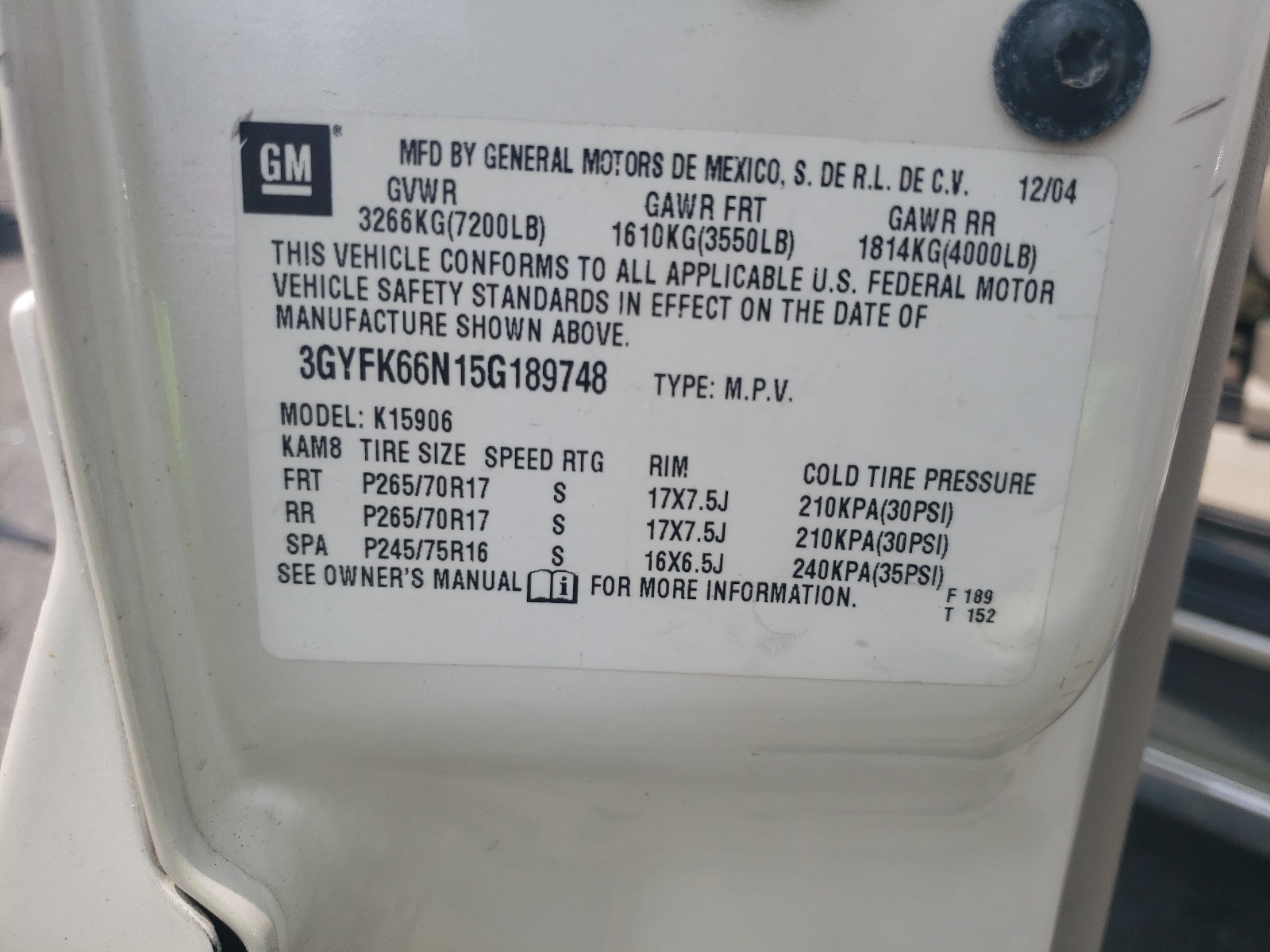 3GYFK66N15G189748 2005 Cadillac Escalade Esv