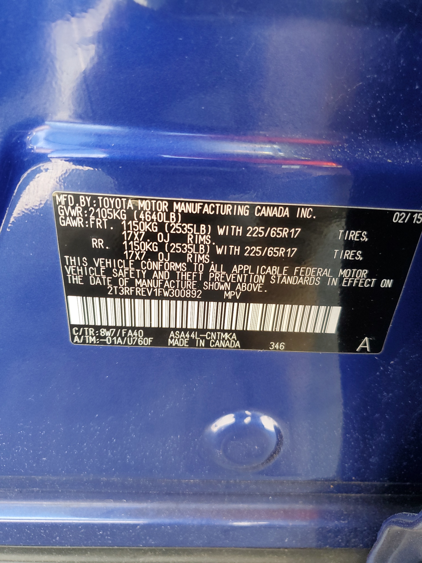 2T3RFREV1FW300892 2015 Toyota Rav4 Xle