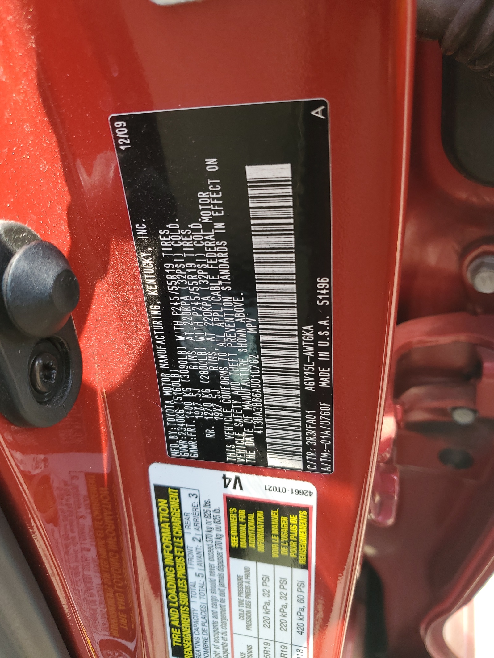 4T3BA3BB6AU010762 2010 Toyota Venza