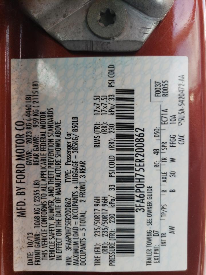 2014 Ford Fusion Se VIN: 3FA6P0H75ER200862 Lot: 59306964