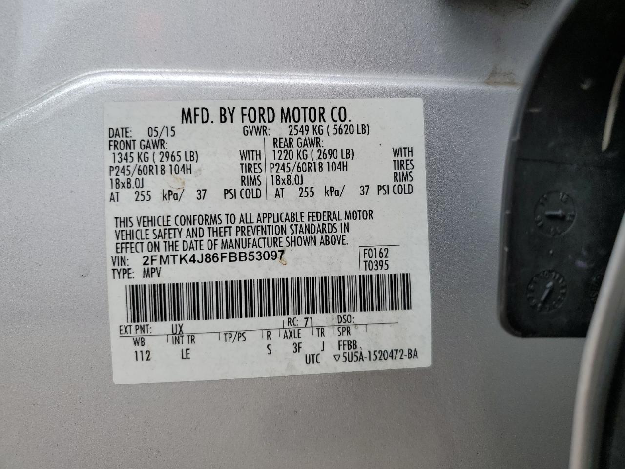 2FMTK4J86FBB53097 2015 Ford Edge Sel