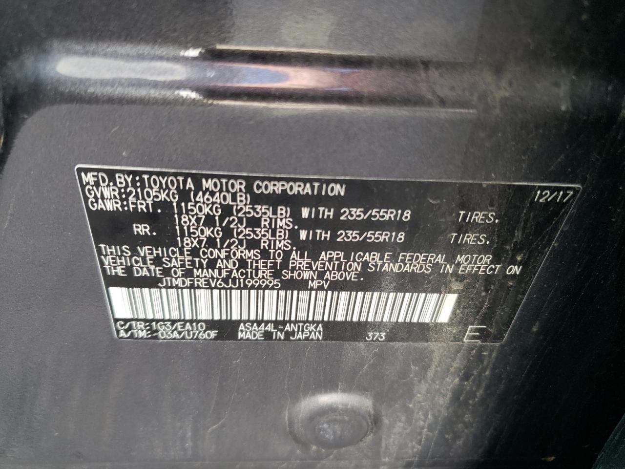 2018 Toyota Rav4 Limited VIN: JTMDFREV6JJ199995 Lot: 59545744