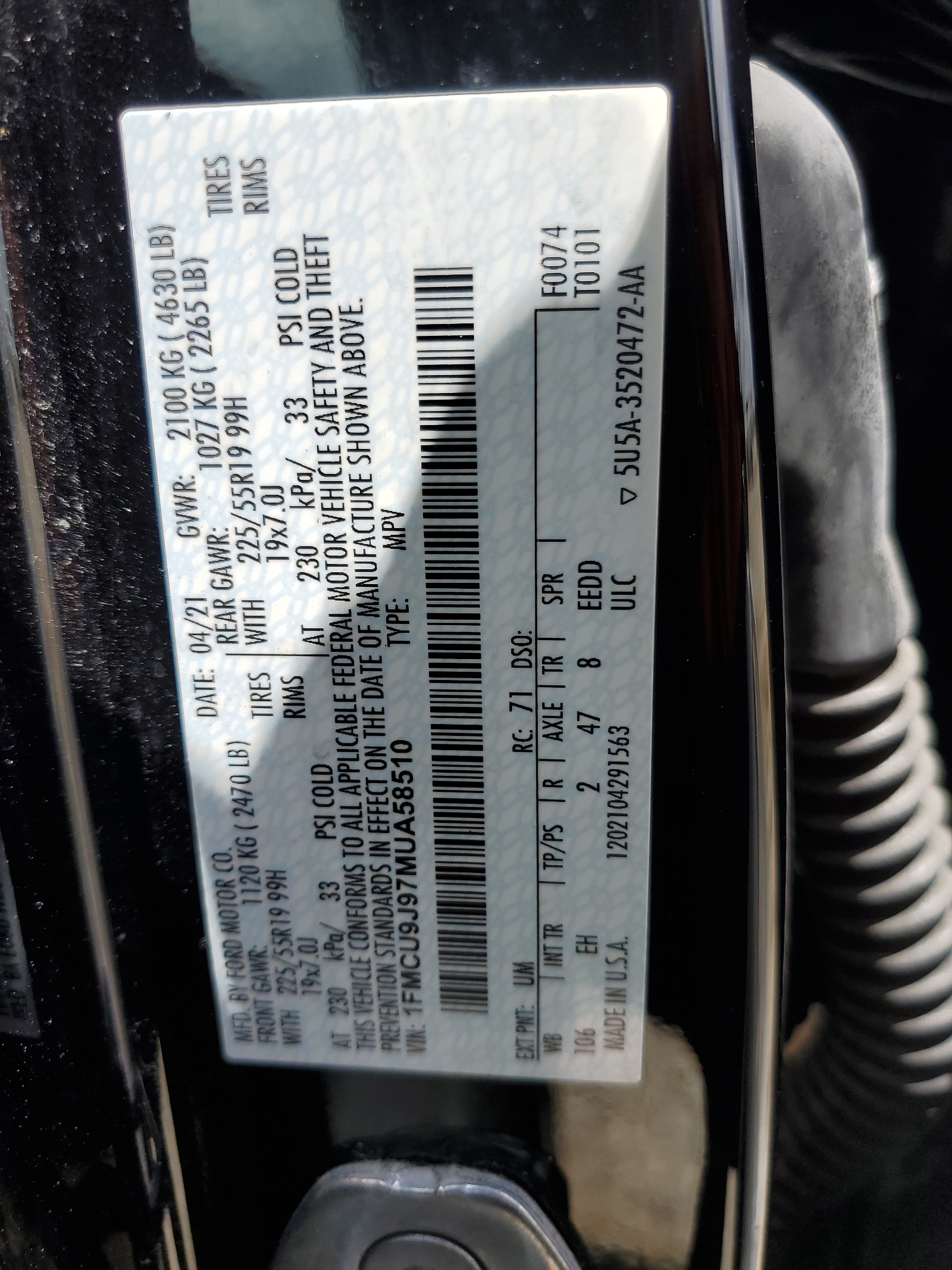 1FMCU9J97MUA58510 2021 Ford Escape Titanium