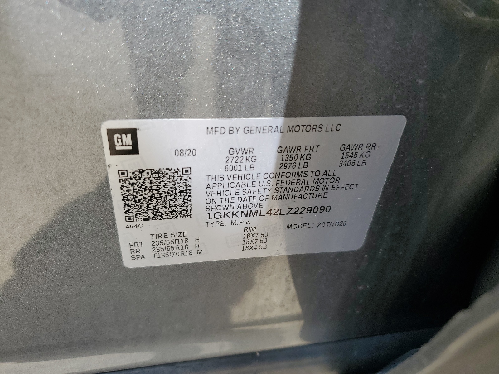 1GKKNML42LZ229090 2020 GMC Acadia Slt