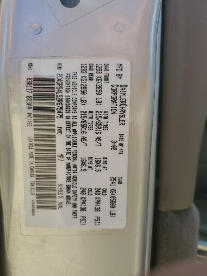 2002 Chrysler Town & Country Lxi VIN: 2C4GP54L52R675475 Lot: 60328714