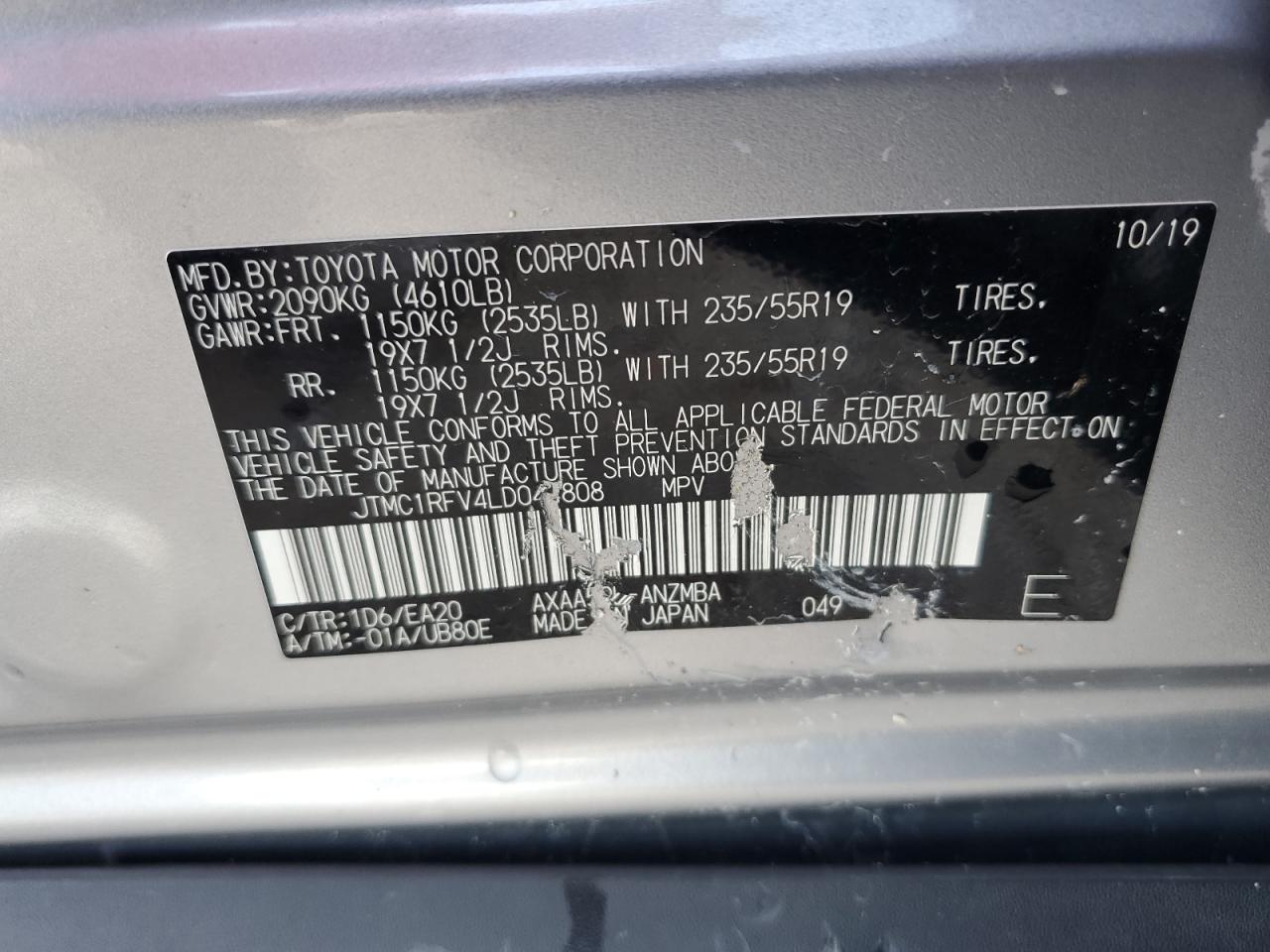 2020 Toyota Rav4 Xle Premium VIN: JTMC1RFV4LD044808 Lot: 60480624