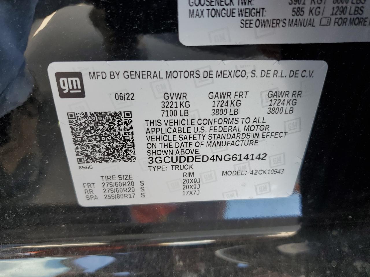 2022 Chevrolet Silverado K1500 Lt VIN: 3GCUDDED4NG614142 Lot: 59311414