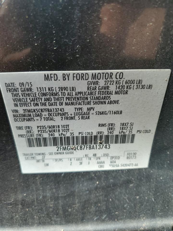 2FMGK5C87FBA13743 2015 Ford Flex Sel