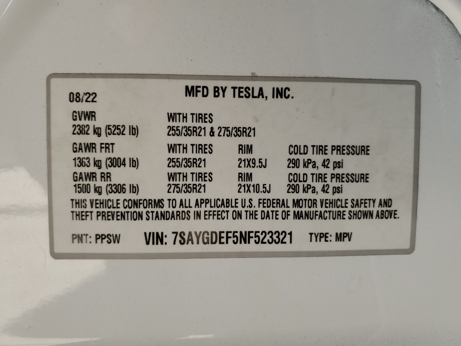 7SAYGDEF5NF523321 2022 Tesla Model Y