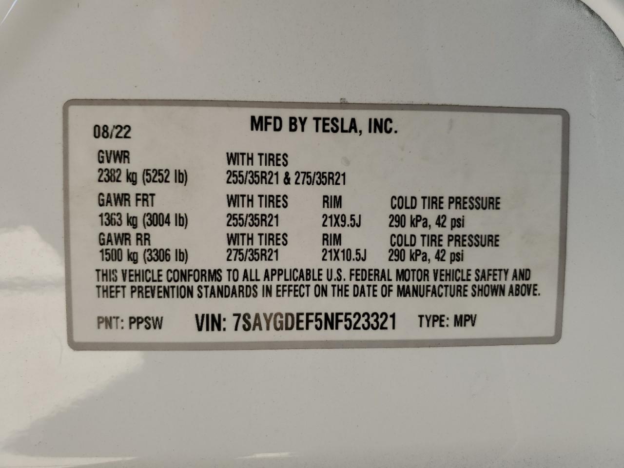 2022 Tesla Model Y VIN: 7SAYGDEF5NF523321 Lot: 58711684