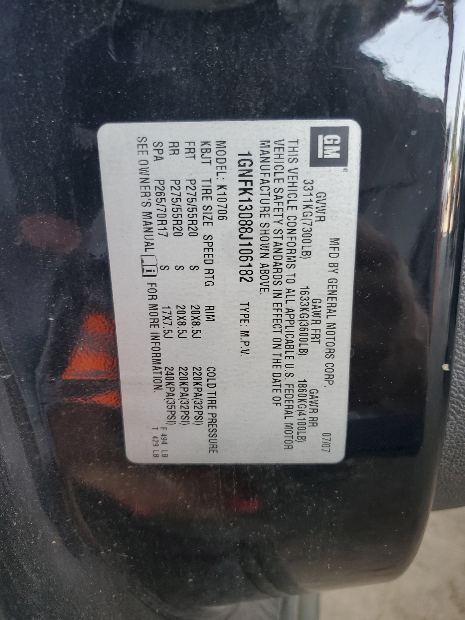 1GNFK13088J106182 2008 Chevrolet Tahoe K1500