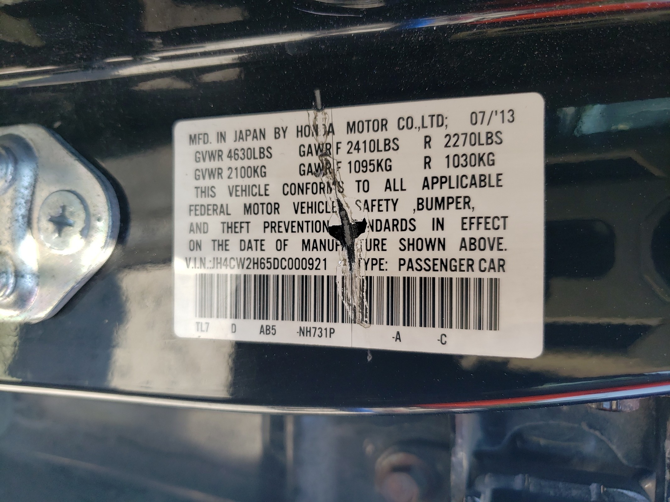 JH4CW2H65DC000921 2013 Acura Tsx Tech