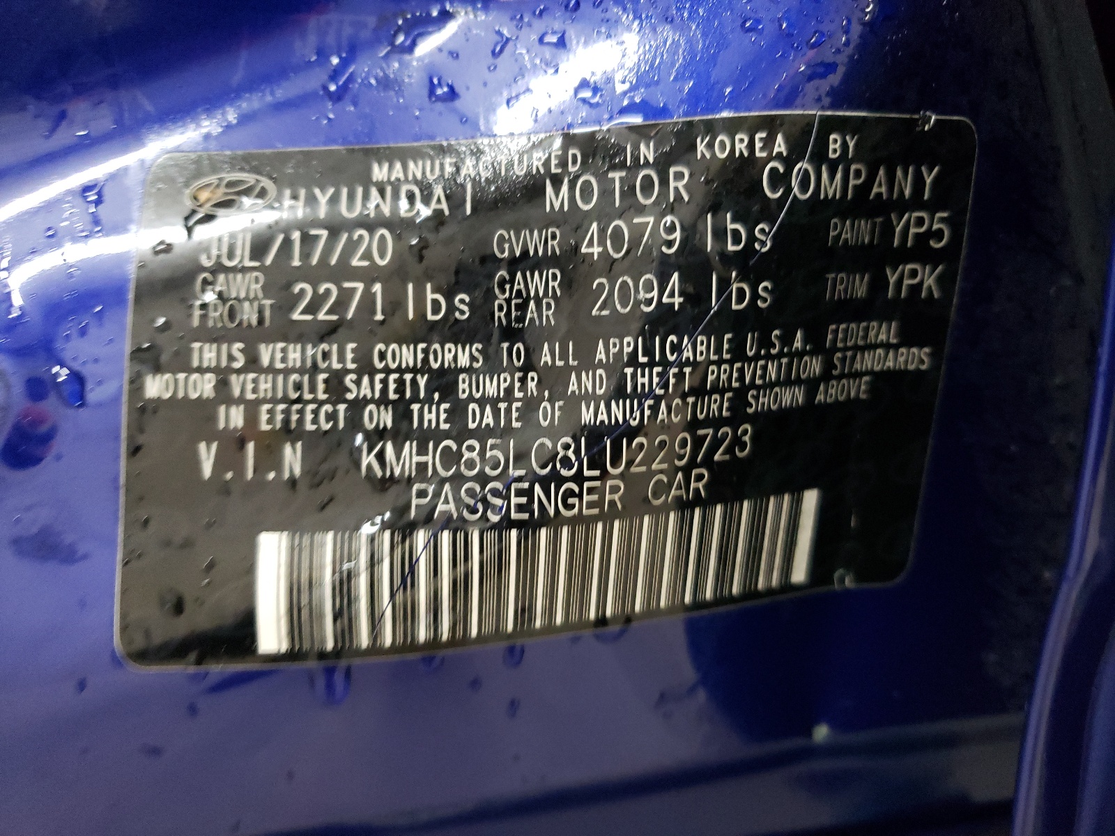 KMHC85LC8LU229723 2020 Hyundai Ioniq Sel