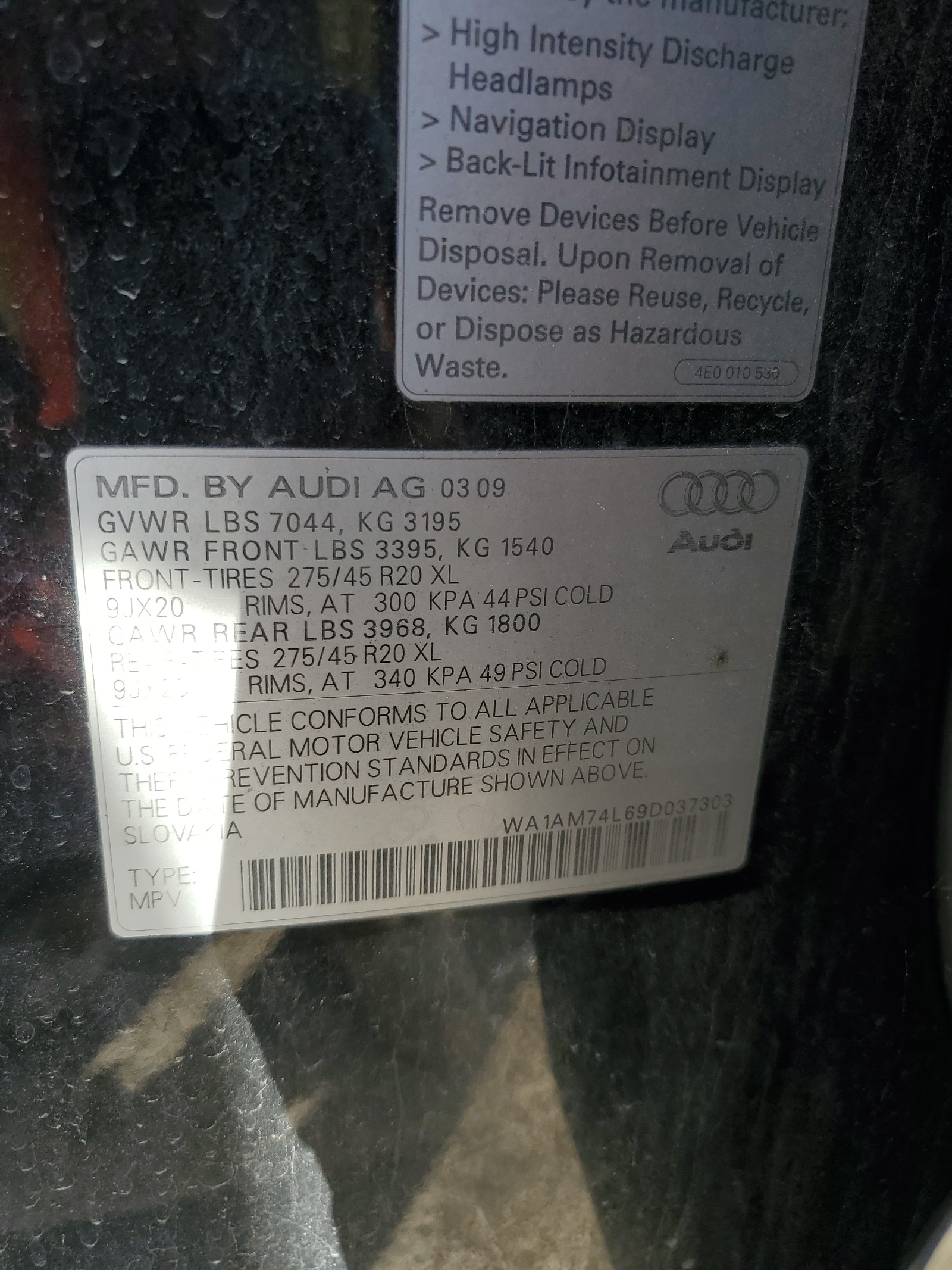 WA1AM74L69D037303 2009 Audi Q7 Tdi