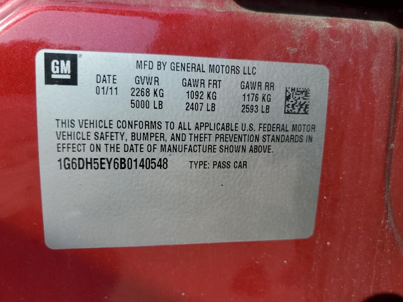 2011 Cadillac Cts Luxury Collection VIN: 1G6DH5EY6B0140548 Lot: 60209904