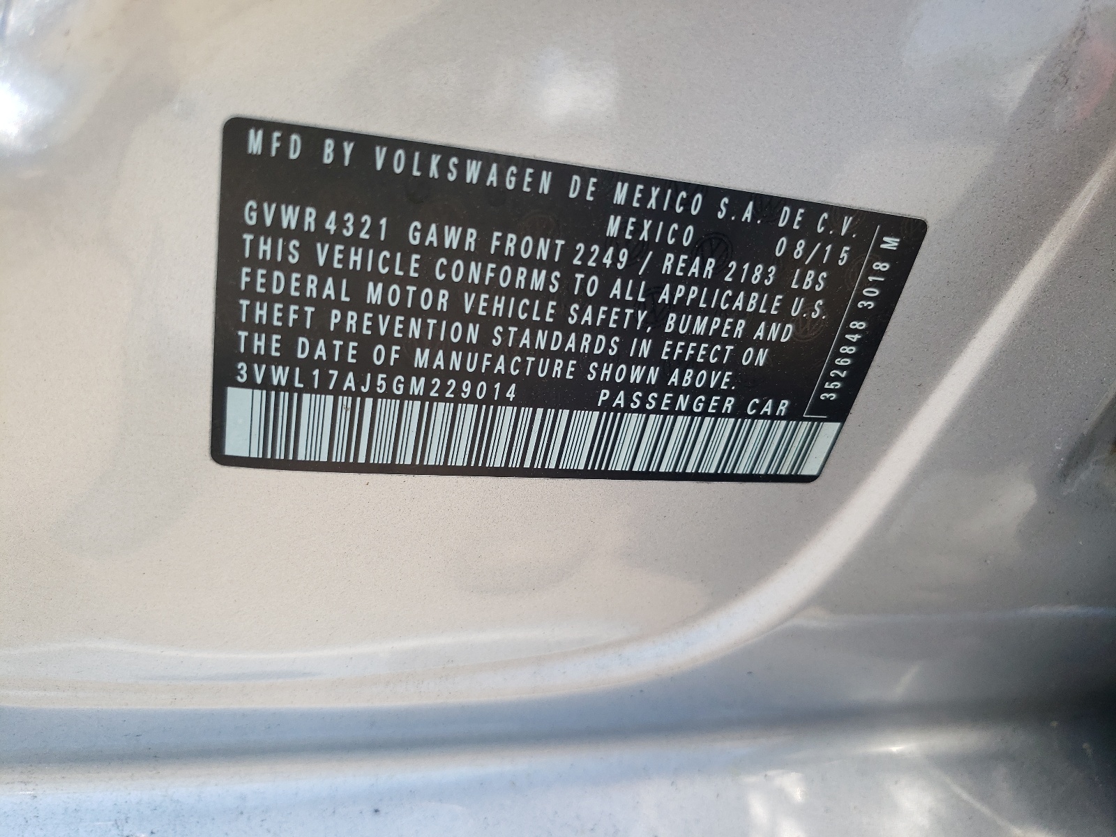 3VWL17AJ5GM229014 2016 Volkswagen Jetta Sel
