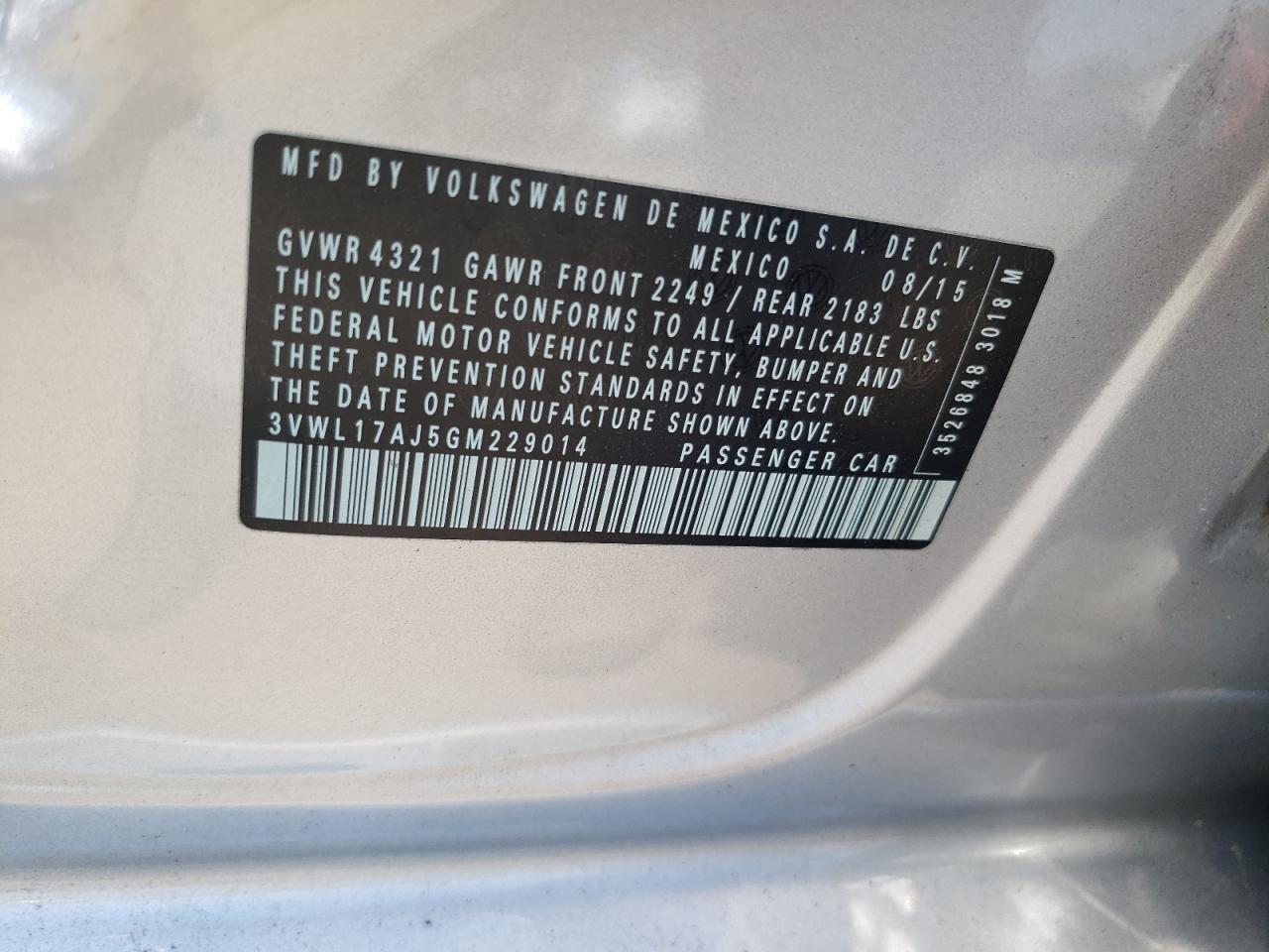 2016 Volkswagen Jetta Sel VIN: 3VWL17AJ5GM229014 Lot: 57216904