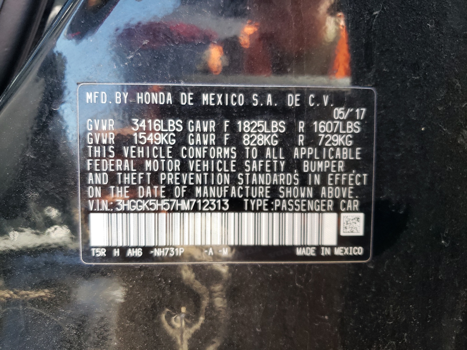 3HGGK5H57HM712313 2017 Honda Fit Lx