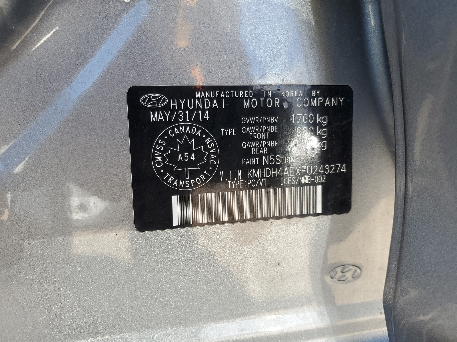 KMHDH4AEXFU243274 2015 Hyundai Elantra Se