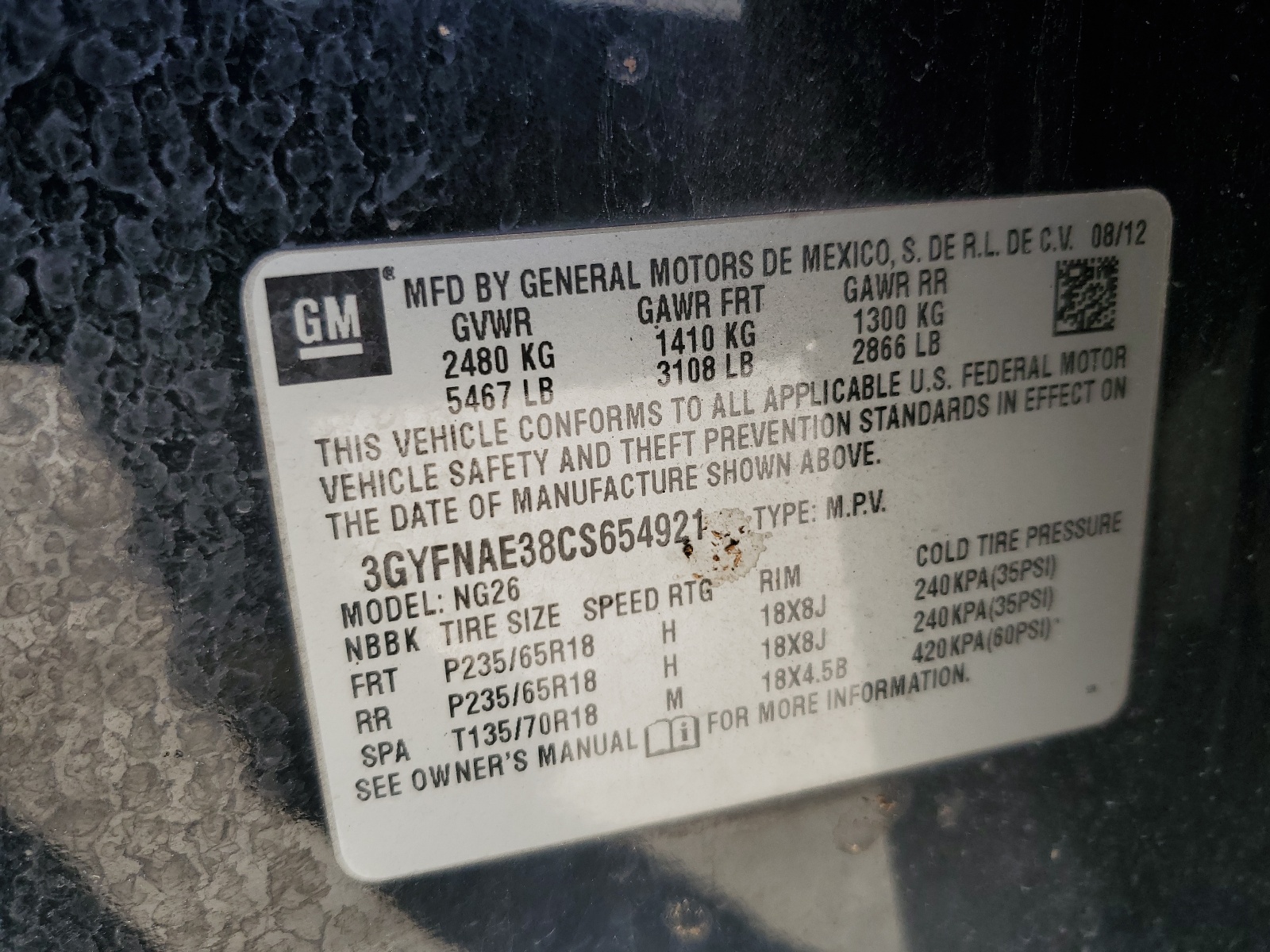 3GYFNAE38CS654921 2012 Cadillac Srx Luxury Collection