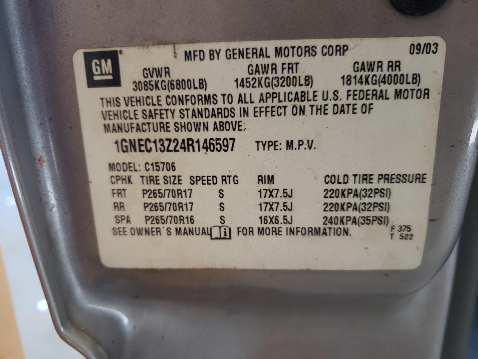 1GNEC13Z24R146597 2004 Chevrolet Tahoe C1500